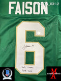 FAISON_031 - Notre Dame Green Custom Jersey Autographed By Jordan Faison