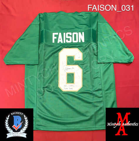 FAISON_031 - Notre Dame Green Custom Jersey Autographed By Jordan Faison