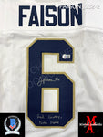 FAISON_032 - Notre Dame White Custom Jersey Autographed By Jordan Faison