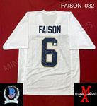 FAISON_032 - Notre Dame White Custom Jersey Autographed By Jordan Faison