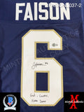 FAISON_037 - Notre Dame Navy Blue Custom Jersey Autographed By Jordan Faison