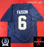 FAISON_037 - Notre Dame Navy Blue Custom Jersey Autographed By Jordan Faison