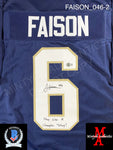 FAISON_046 - Notre Dame Navy Blue Custom Jersey Autographed By Jordan Faison