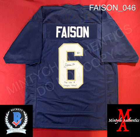 FAISON_046 - Notre Dame Navy Blue Custom Jersey Autographed By Jordan Faison