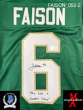 FAISON_053 - Notre Dame Green Custom Jersey Autographed By Jordan Faison