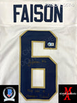 FAISON_057 - Notre Dame White Custom Jersey Autographed By Jordan Faison