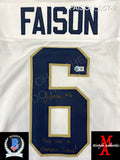 FAISON_057 - Notre Dame White Custom Jersey Autographed By Jordan Faison