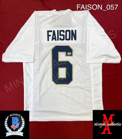 FAISON_057 - Notre Dame White Custom Jersey Autographed By Jordan Faison