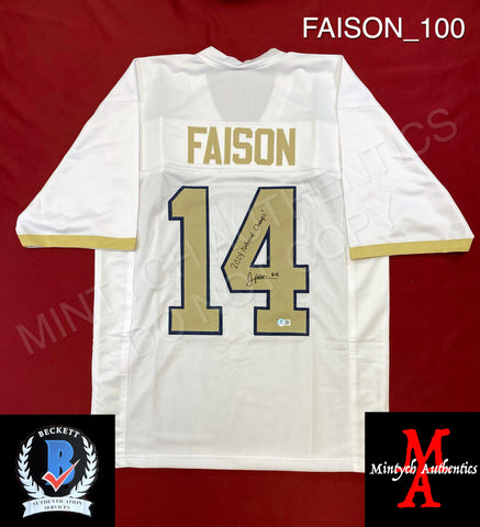 FAISON_100 - Notre Dame White Lacrosse Custom Jersey Autographed By Jordan Faison