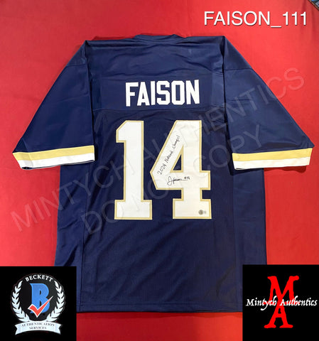 FAISON_111 - Notre Dame Navy Blue Lacrosse Custom Jersey Autographed By Jordan Faison