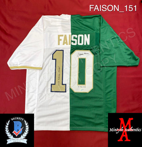 FAISON_151 - Notre Dame Green & White Football / Lacrosse  Split (2023 Season) Custom Jersey Autographed By Jordan Faison