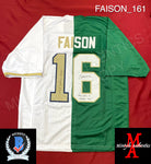 FAISON_161 - Notre Dame Green & White Football / Lacrosse  Split Custom Jersey Autographed By Jordan Faison