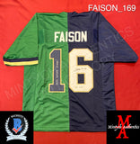 FAISON_169 - Notre Dame Green & Blue Football / Lacrosse  Split Custom Jersey Autographed By Jordan Faison