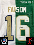 FAISON_172 - Notre Dame Green & White Football / Lacrosse  Split Custom Jersey Autographed By Jordan Faison