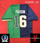 FAISON_176 - Notre Dame Green & Blue Football / Lacrosse  Split Custom Jersey Autographed By Jordan Faison