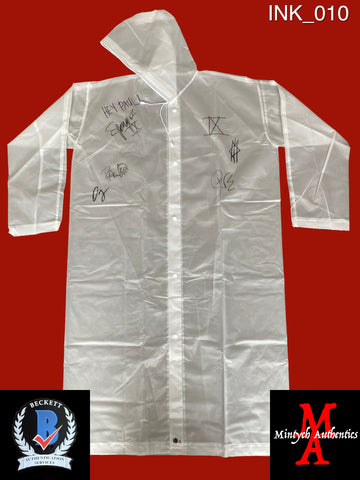 INK_010 - Full Size Plastic Rain Coat Autographed By Ice Nine Kills members Spencer Charnas, Dan Sugarman, Joe Occhiuti, Ricky Armellino & Patrick Galante