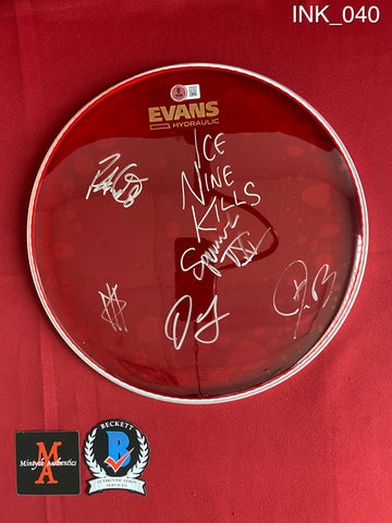 INK_040 - Evans 12 Inch Red Drumhead Autographed By Ice Nine Kills members Spencer Charnas, Dan Sugarman, Joe Occhiuti, Ricky Armellino & Patrick Galante