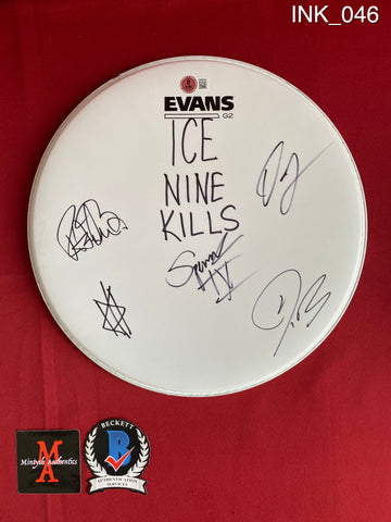 INK_046 - Evans 12 Inch White Drumhead Autographed By Ice Nine Kills members Spencer Charnas, Dan Sugarman, Joe Occhiuti, Ricky Armellino & Patrick Galante