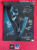 SCREAM_5_001 - 16x20 Photo Autographed By David Arquette, Jack Quaid, Jasmin Savoy Brown, Mikey Madison, Melissa Barrera, Neve Campbell, Sonia Ammar & Roger Jackson