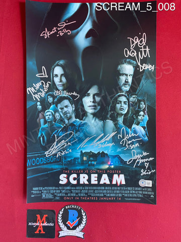 SCREAM_5_008 - 11x17 Photo Autographed By David Arquette, Jack Quaid, Jasmin Savoy Brown, Mikey Madison, Melissa Barrera, Neve Campbell, Sonia Ammar & Skeet Ulrich