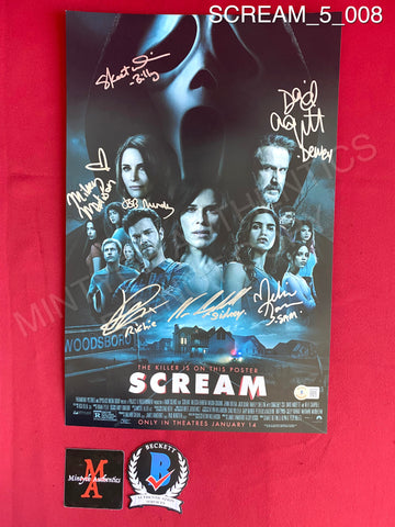 SCREAM_5_008 - 11x17 Photo Autographed By David Arquette, Jack Quaid, Jasmin Savoy Brown, Mikey Madison, Melissa Barrera, Neve Campbell, & Skeet Ulrich