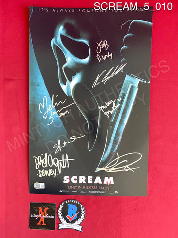 SCREAM_5_010 - 11x17 Photo Autographed By David Arquette, Jack Quaid, Jasmin Savoy Brown, Mikey Madison, Melissa Barrera, Neve Campbell, & Skeet Ulrich