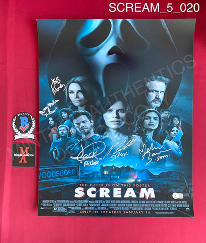 SCREAM_5_020 - 16x20 Photo Autographed By Jack Quaid, Jasmin Savoy Brown, Melissa Barrera, Mikey Madison & Neve Campbell