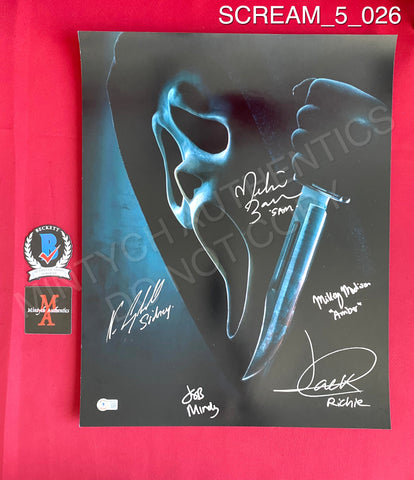 SCREAM_5_026 - 16x20 Photo Autographed By Jack Quaid, Jasmin Savoy Brown, Mikey Madison, Melissa Barrera, & Neve Campbell