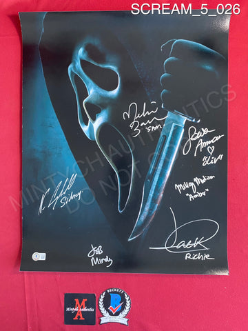 SCREAM_5_026 - 16x20 Photo Autographed By Jack Quaid, Jasmin Savoy Brown, Melissa Barrera, Mikey Madison, Sonia Ammar & Neve Campbell