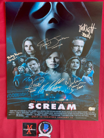 SCREAM_871 - 16x20 Photo Autographed By Neve Campbell, Melissa Barrera, David Arquette, Jack Quaid, Roger Jackson & Mikey Madison