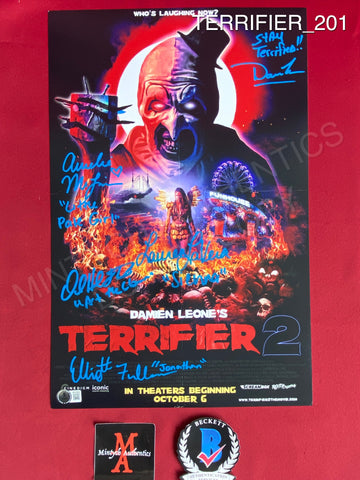 TERRIFIER_201 - 11x17 Photo Autographed By David Howard Thornton, Lauren LaVera, Elliott Fullam, Amelie McLain & Damien Leone