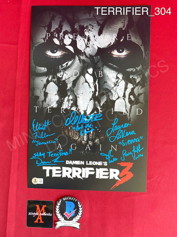 TERRIFIER_304 - 11x17 Photo Autographed By David Howard Thornton, Lauren LaVera, Elliott Fullam, Samantha Scaffidi, Daniel Roebuck & Damien Leone