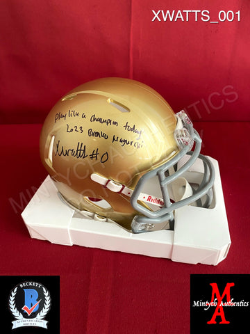 XWATTS_001 - Notre Dame Ridell Mini Helmet Autographed By Xavier Watts