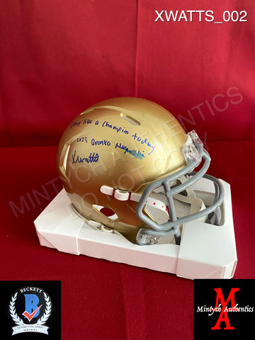 XWATTS_002 - Notre Dame Ridell Mini Helmet (IMPERFECT) Autographed By Xavier Watts