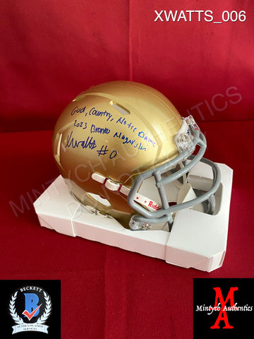 XWATTS_006 - Notre Dame Ridell Mini Helmet Autographed By Xavier Watts