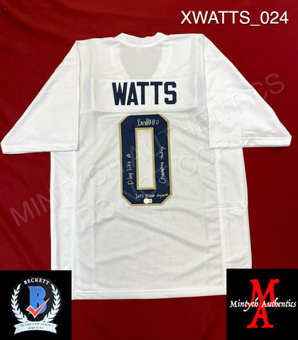 XWATTS_024 - Notre Dame White Custom Jersey Autographed By Xavier Watts