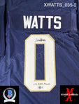 XWATTS_035 - Notre Dame Navy Blue Custom Jersey Autographed By Xavier Watts