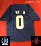 XWATTS_035 - Notre Dame Navy Blue Custom Jersey Autographed By Xavier Watts