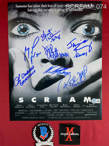 SCREAM_074 - 11x14 Photo Autographed By (7) Neve Campbell, Matthew Lillard, Skeet Ulrich, Jamie Kennedy, Rose McGowan, David Arquette & Lee Waddell